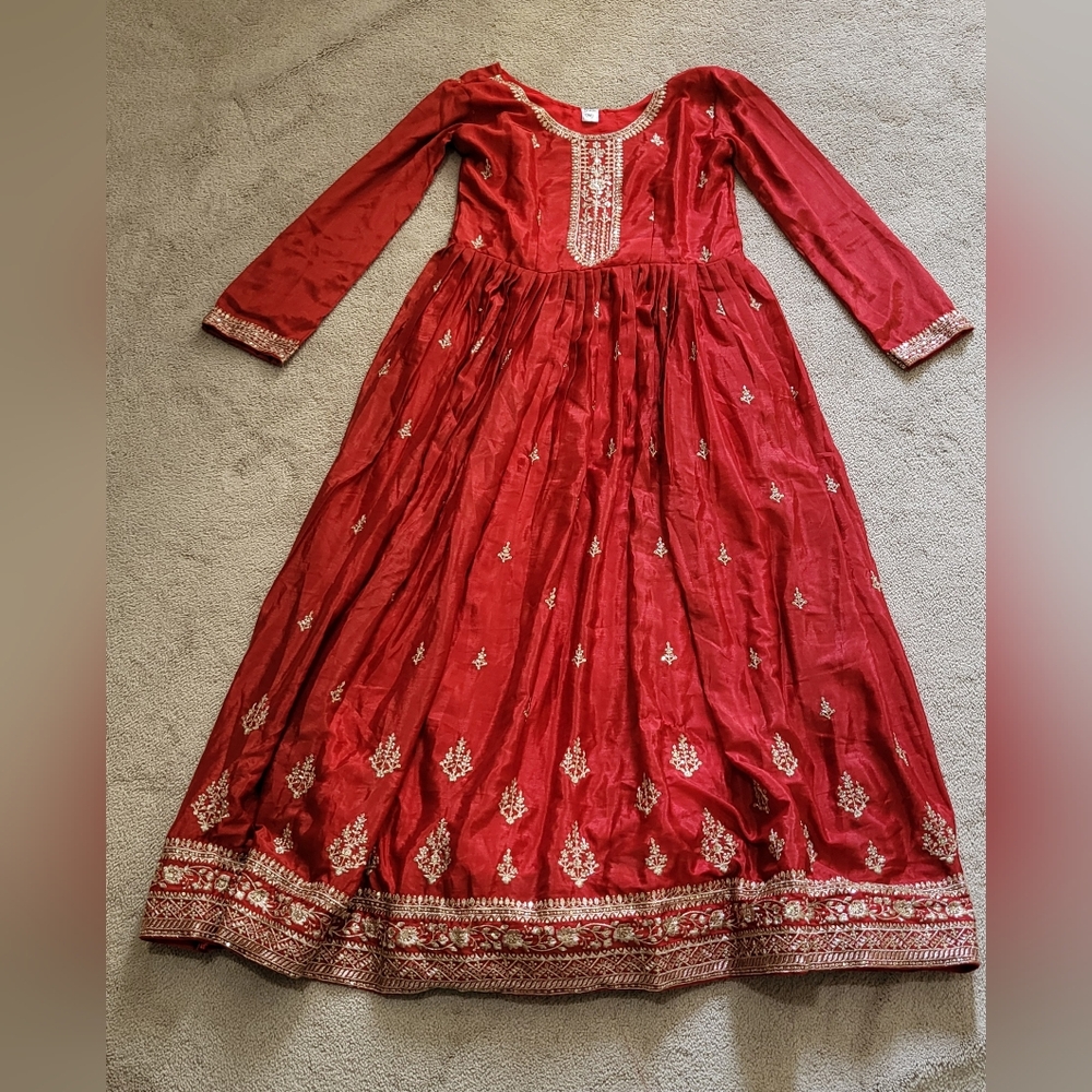 Red Embroidered Long Dress